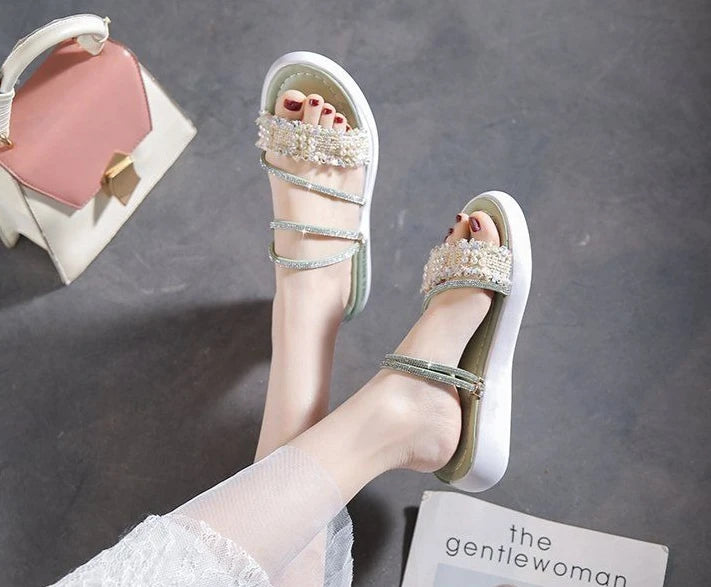 Perlen Damen Sandalen Platform Strass - Luxus Damen Schuhe Sommer Korea Designer - Die Besten 2025 Anti Rutsch Günstiger Preis