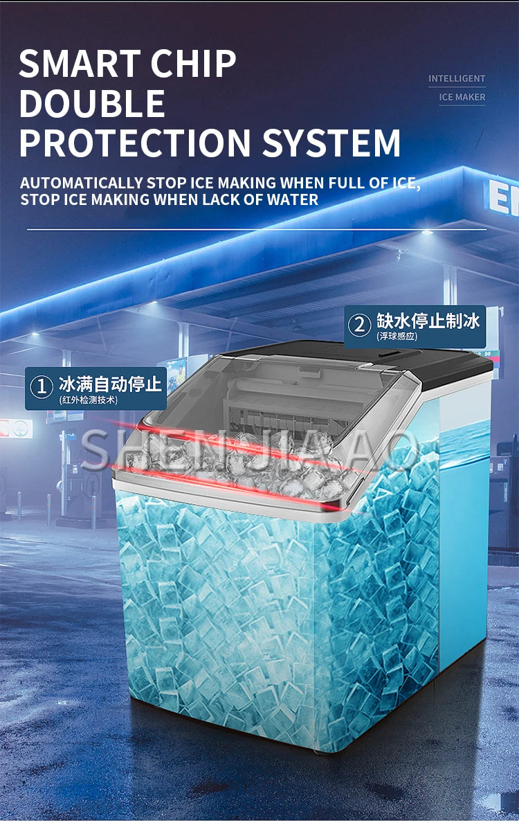 25kg/24h Automatic Electric Quick Ice Maker Commercial Household Milk Tea Shop Bar Desktop Portable Ice Cube Making