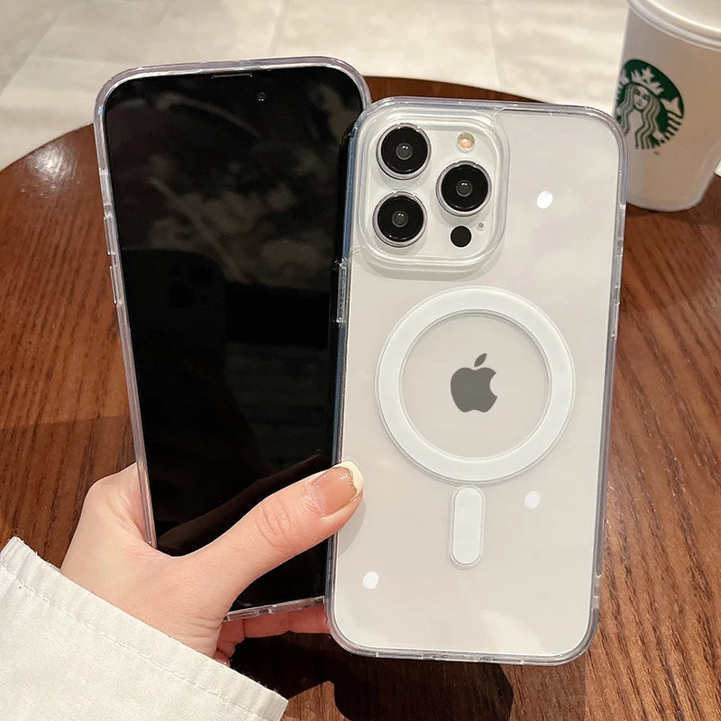 iPhone-Hülle 2025: Magnetic Transparent Wireless Charge Case For iPhone 11 12 13 14 15 16 Pro Max Plus Mini X 7 8 Shockproof PC Cover Collection