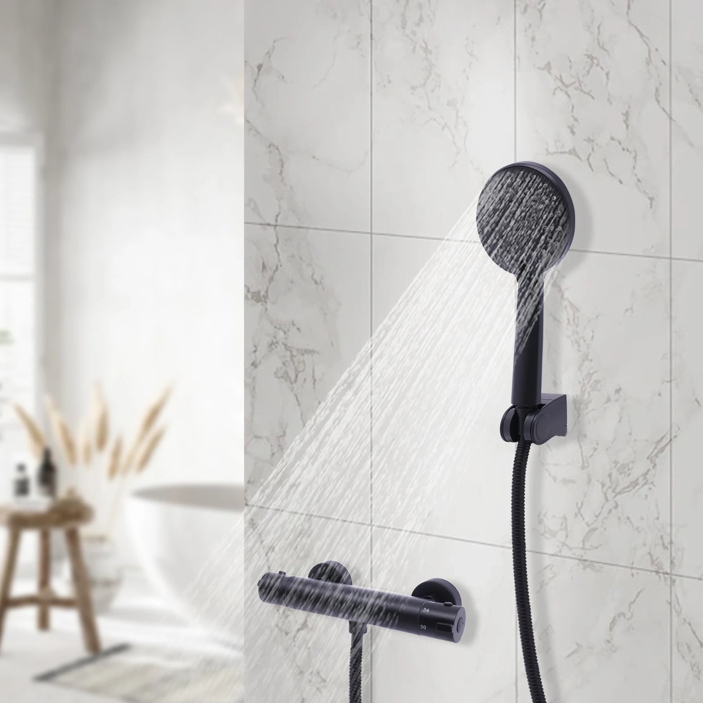 NONE Thermostatisches Handbrause-Set 3 Modi Wandmontage 38°C-Regelung