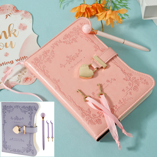B6 360 Pages PU Leather Book with Lock Diary Thickened Creative Hand Ledger Student Notepad Stationery Notebook Binder Journal