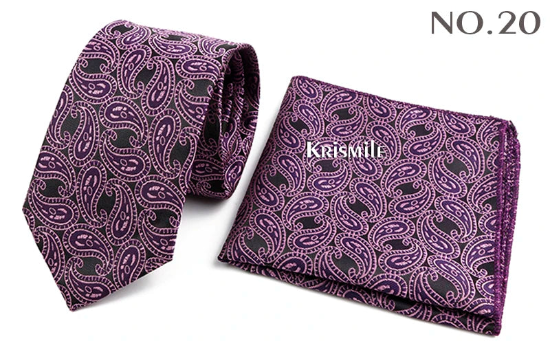 Novelty Paisley Tie Pocket Square Set For Men Skinny Slim 6cm Necktie Fit Business Wedding Party Stage Host Daily Wear Accessory