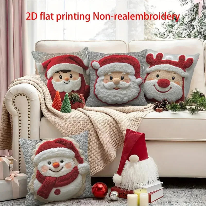 Christmas Pillow Cover Snowman and Reindeer Digital Print Sofa Cushion for Home Office and Living Room Festive Decoration