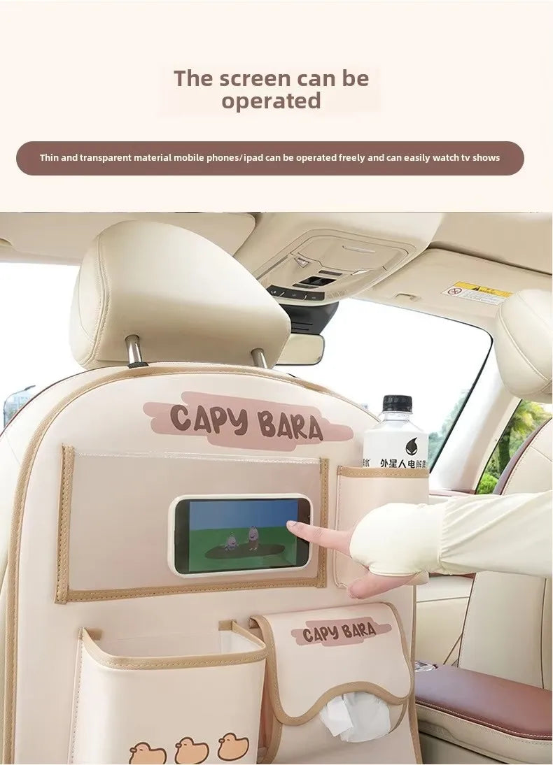 Car seat back storage bag Hanging bag Car seat back anti-kick mat multi-functional cute in-car storage bag
