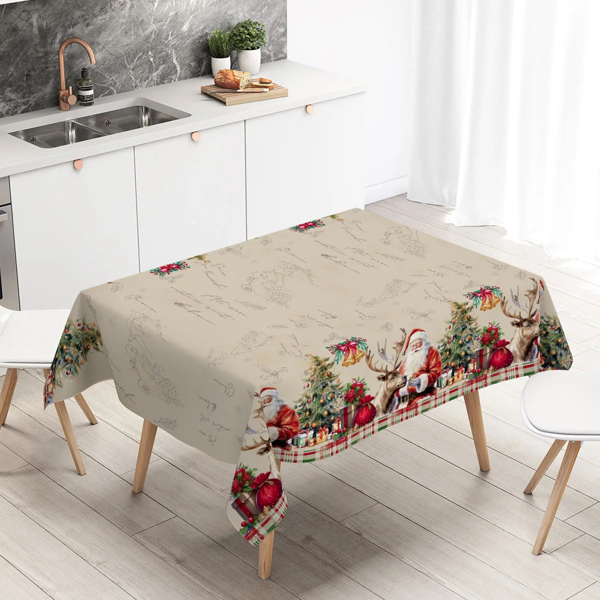 FENGRISE Weihnachtstischdecke Santa Motiv - Größe 140x180 cm Polyester