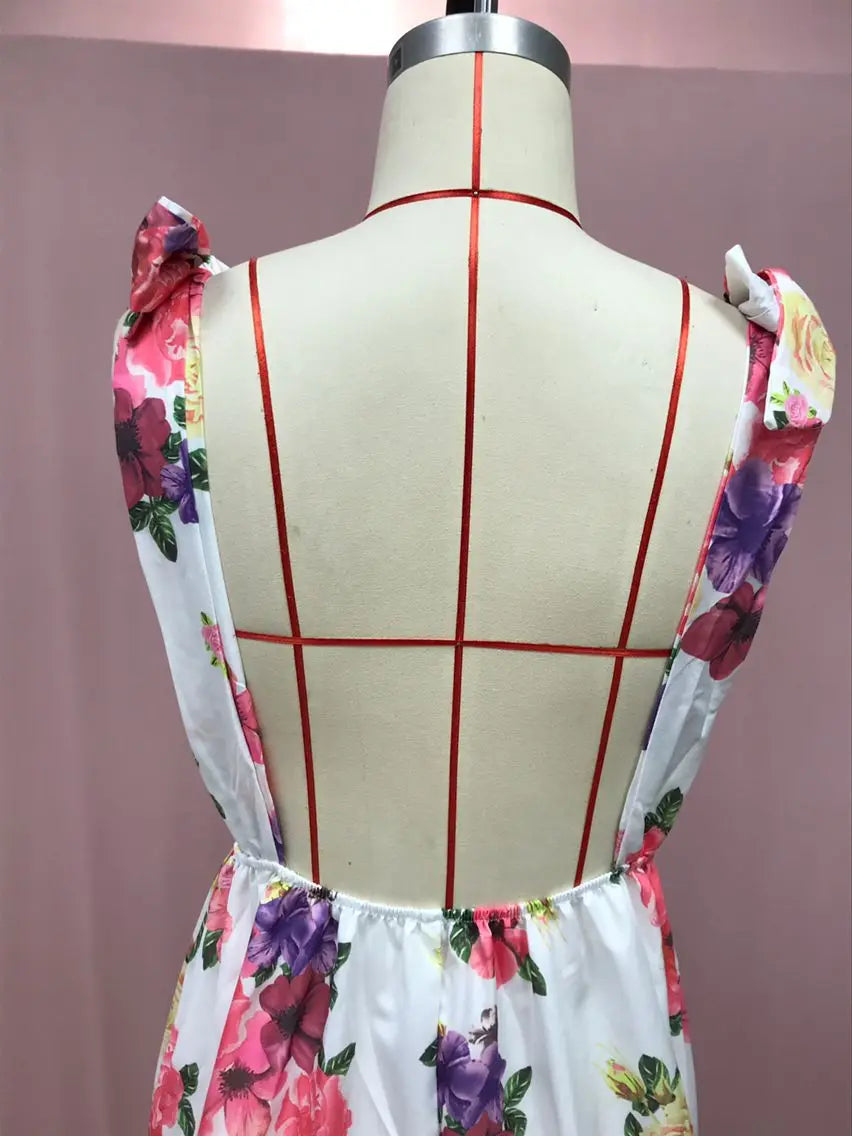 Backless women floral high waist large swing sleeveless long dresse