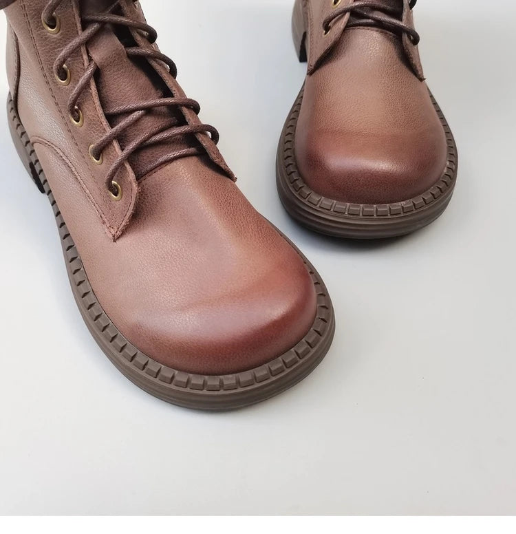 Ghete la gleznă Careaymade, piele naturală, variantă lată - mărime mare, înălțime toc 3-5 cm, căptușeală din lână