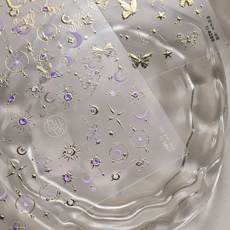 Golden Nail Art Stickers Butterfly Moon Star Series DIY High Quality Bronzing Nail Foil Manicure Decal Decoration Nail Stickers