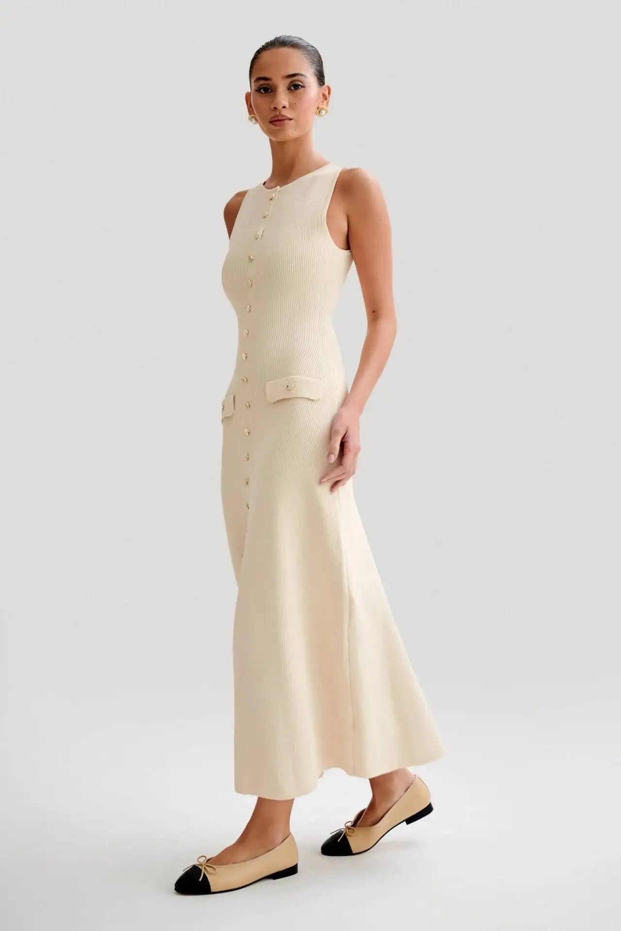 VEITCHEC Kleid Strick Ärmellos Elegant - Polyester Midi
