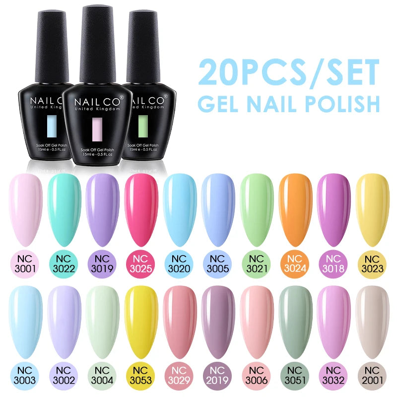 NAILCO 15ml 20pcs/Set UV Gel Nail Polish Semi Permanent Esmalte Vernis LED Gel Varnishes Soak Off Nail Art DIY All For Manicure