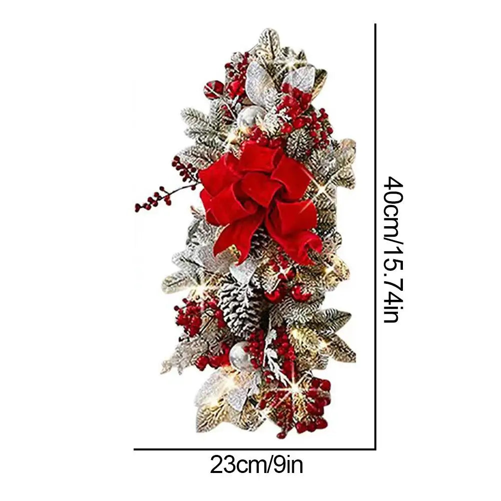 Weihnachtsgirlanden, Treppendekoration, Bäume, Girlande für Treppen, Weihnachtsgirlande mit Lichtern und roten Schleifen, Treppen-Swag-Türdekoration