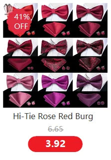 Hi-Tie Peach Pink Salmon Silk Mens Bow Tie Pocket Square Cufflinks Set Pre-tied Butterfly Knot Bowtie for Male Wedding Business