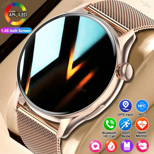 NFC Smartwatch AMOLED HD GPS - 220–300 mAh, 1,43 Zoll Display, 5 Tage Akku