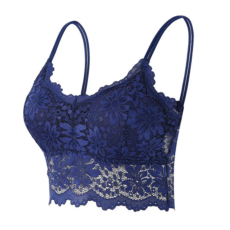 Damen BH 2025 - Blumen-Spitzen BH ohne Bügel mit Bogenkante & Doppelträgern