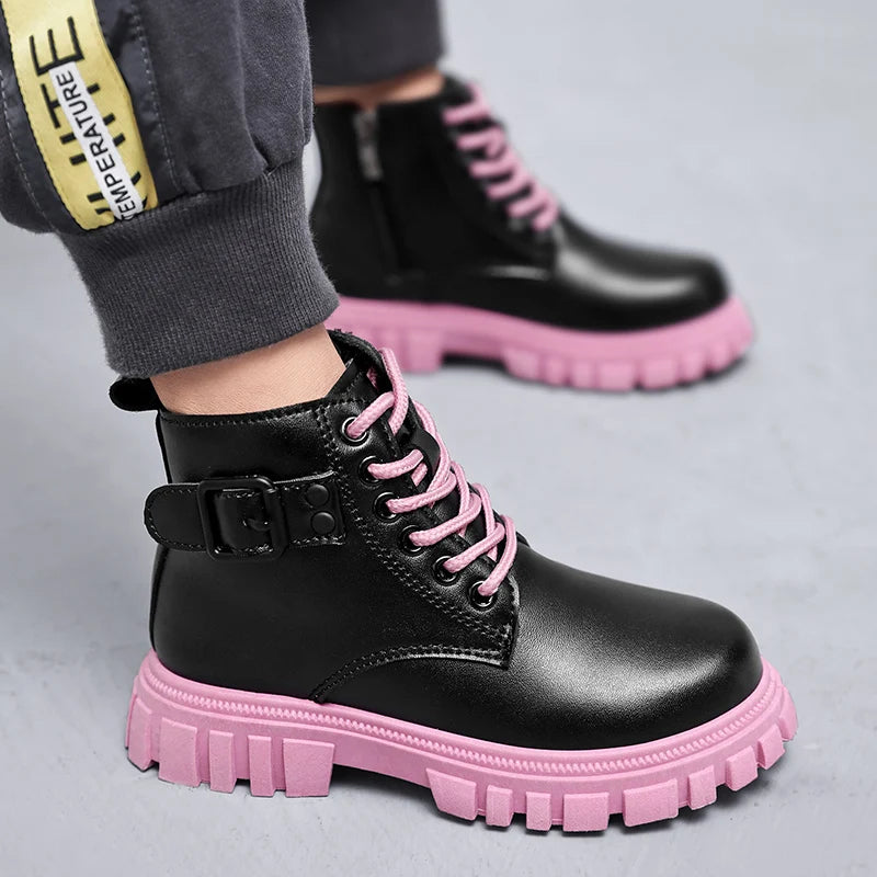 Herbst Mädchen Schnee Stiefel Mode Weiche Pu Leder Retro Britischen Stil Kinder Casual Schuhe Luxus Im Freien Nicht-slip Kinder stiefel