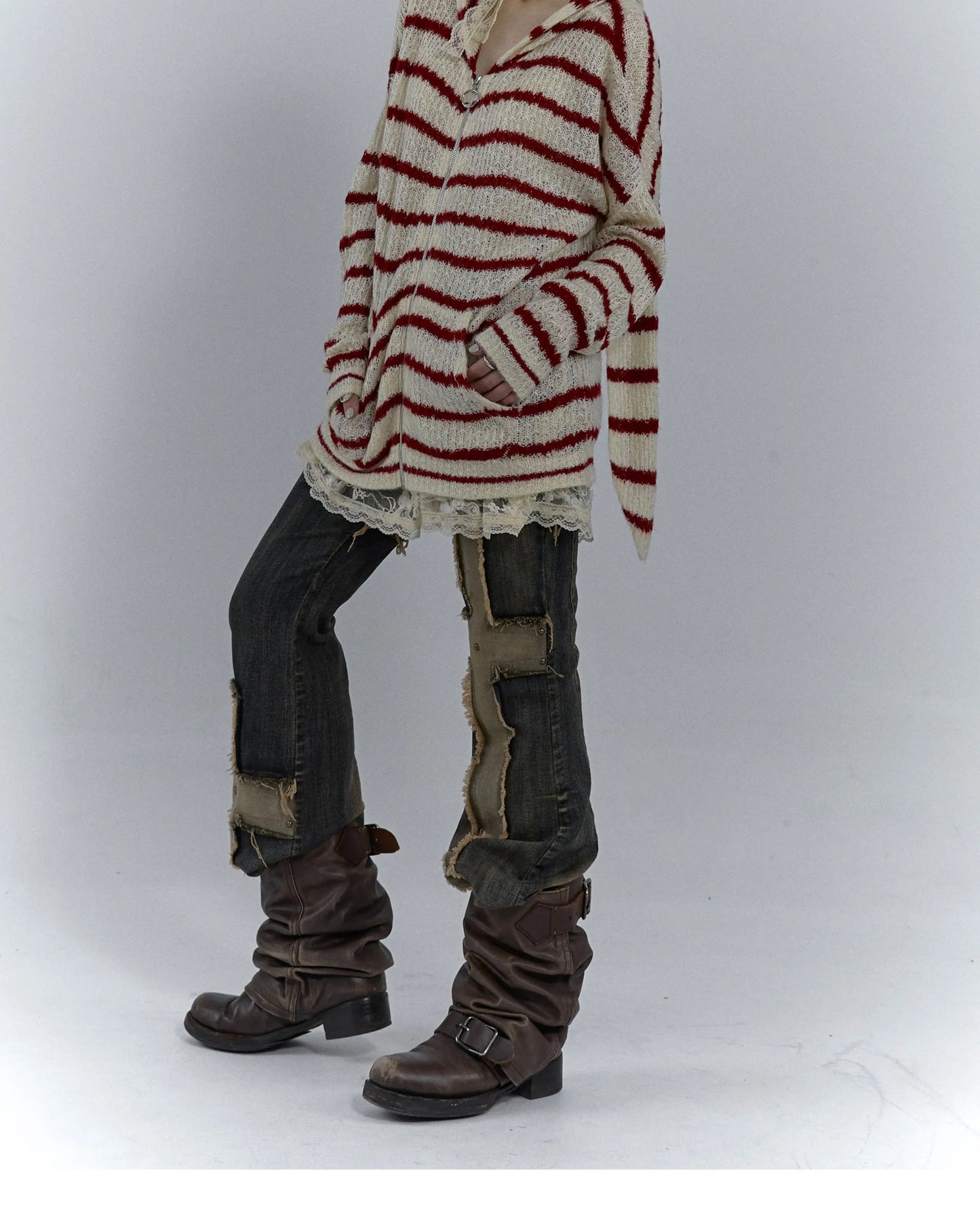 Karrcat Grunge Strickjacke Hollow Out - S/M, Vollarm