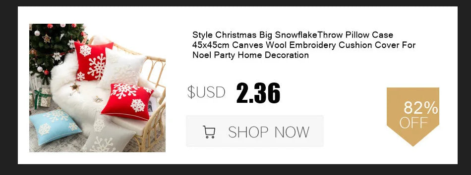 Decoration Cushion Cover Christmas Santa Snowflake Pillow Case Cotton Square Embroidery Pillow Cover 45x45cm