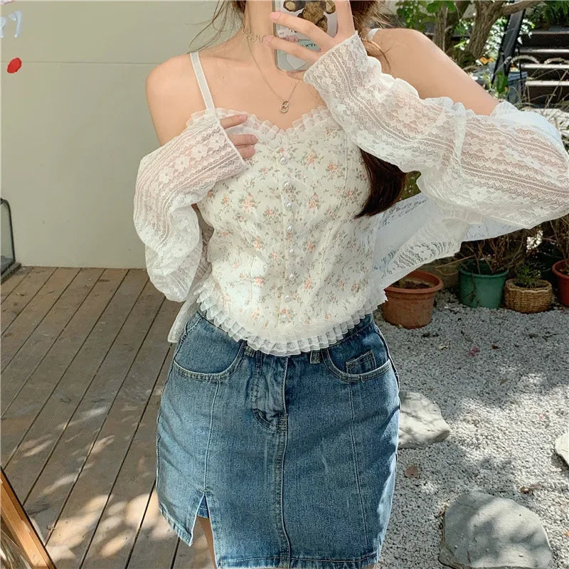 Camisole 2025: Lace Flower Print Cami Crop Tank Tops Summer Camisole - Women's Tube Top Elegant Slim Short Tanks Vest Sexy Y2k Pearl Collection