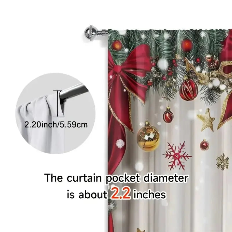 2pcs - Christmas Santa Claus Christmas print curtains, pole bag curtains, home decoration, room decoration