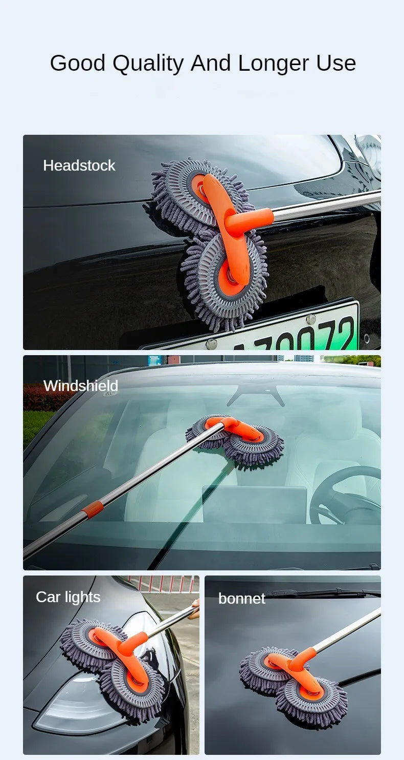 LEIBOO Car Washer Mop Foam Wash Chenille Brush Double Brush Head Roof Window Cleaning Maintenance Three-Section Telescopic Mop