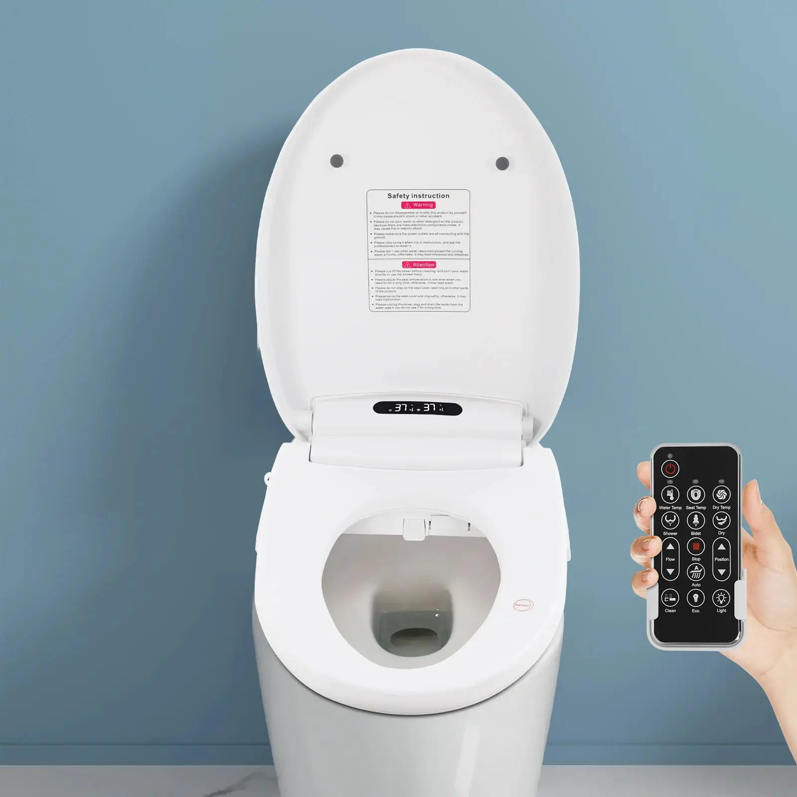 1300W Intelligenter Toilettensitz, 51cm Elektrischer Bidet-Toilettensitz, V-förmiger Beheizter Smart-Toilettensitz mit Fernbedienung & Tasten by Golden Bridge Store