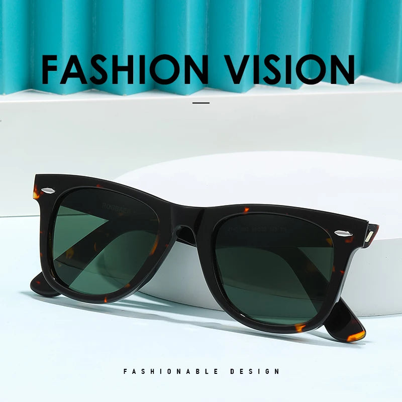 ROGBAE Trendige Sonnenbrille Herren Klassiker Glas Linse Acetat Sonnen Brille R2140 Luxus Marke Nieten Design Schutzbrille Damen Sonnenbrille