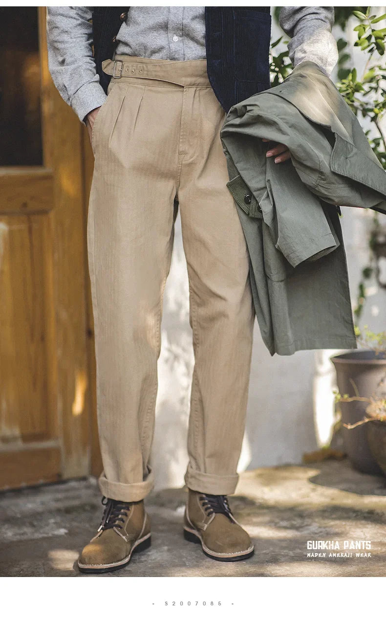 maden adjustable high waist khaki cargo pants vintage style for men
