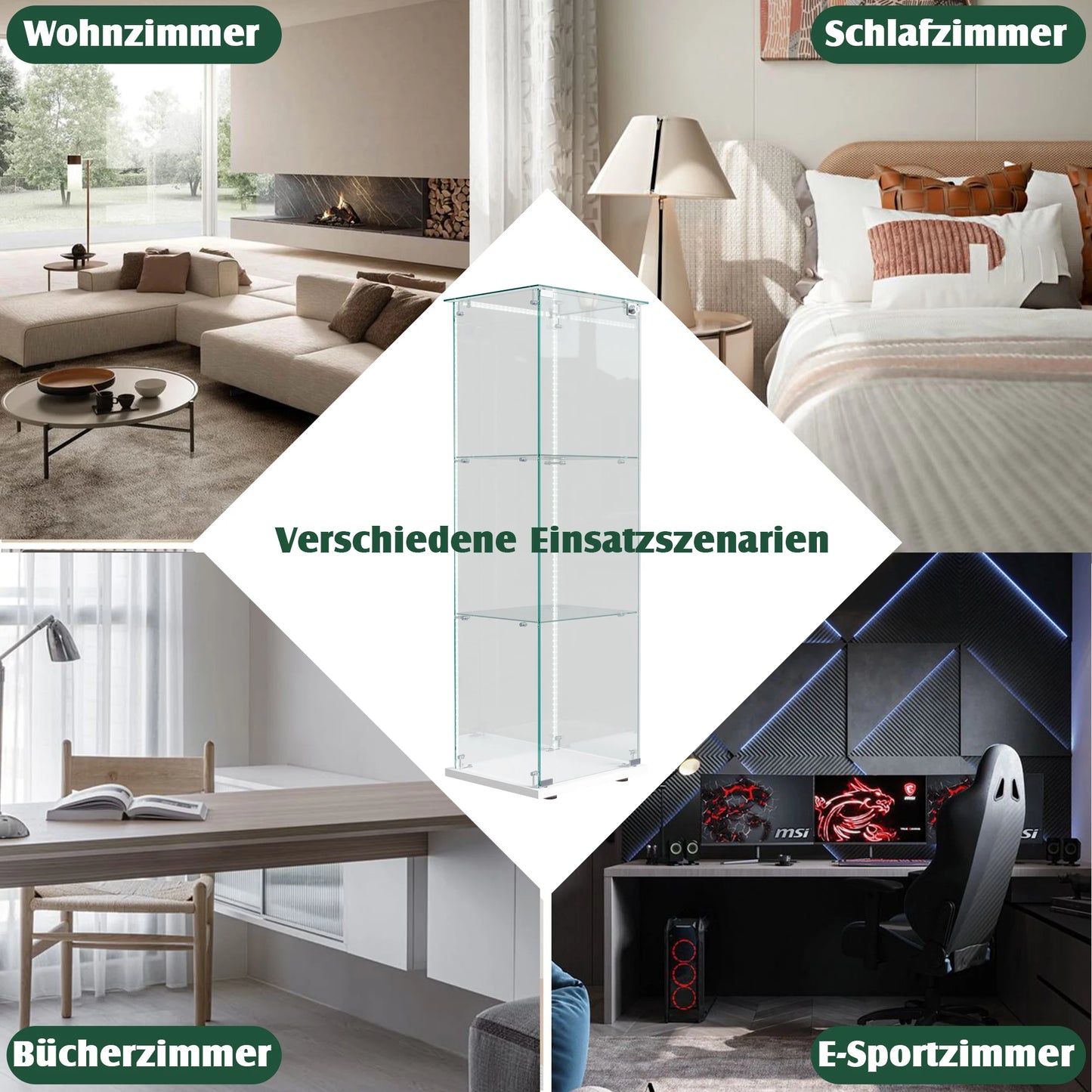 Anajqaqia Glasvitrine 123,3×39,8×35 cm LED-Beleuchtung 1 Tür