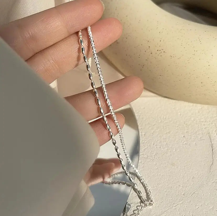 Brățară dublă din argint 925 cu mărgele, rafinată și simplă, pentru femei, accesorii de bijuterii fine