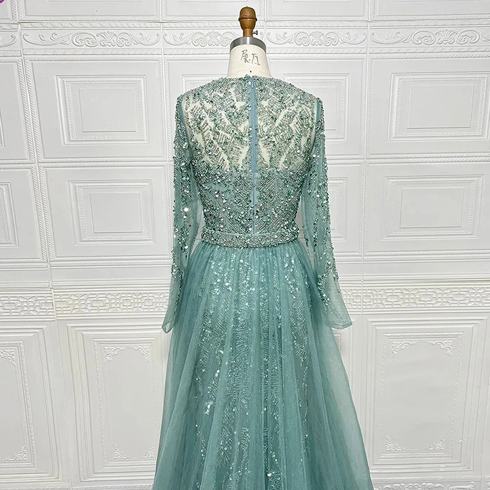 Elegant Evening Dress for Women 2025 Muslim Long Sleeves Mermaid Detachable Train Beads Formal Prom Wedding Party Gown Customizd