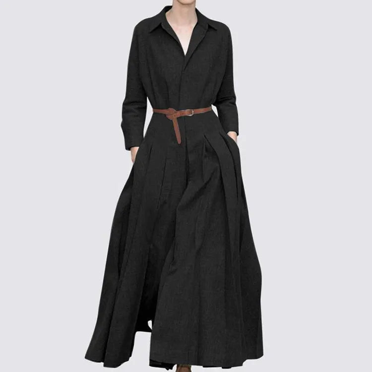 Elegant Shirt Dress for Women Fashion Lapel Temperament Long Dress Spring Autumn New Casual Office Ladies Maxi Dress Modest Robe