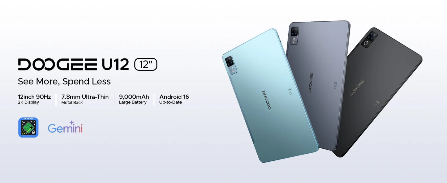 DOOGEE U12 Ultra Dünn - Speicher 128GB Akku 9000mAh Display 12 Zoll
