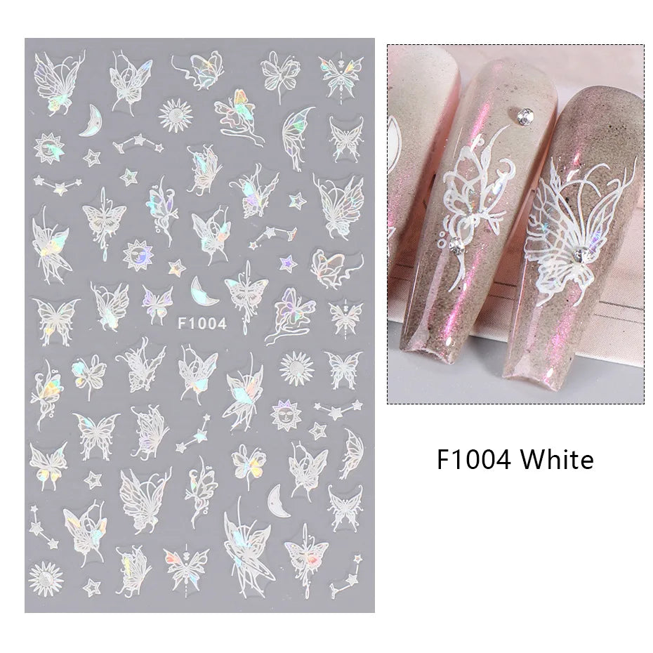 New Spring Fresh Flowers Butterfly 3D Nail Stickers Colorful Laser Butterflies Geometric Pattern Stickers Nail Decoration 1PCS