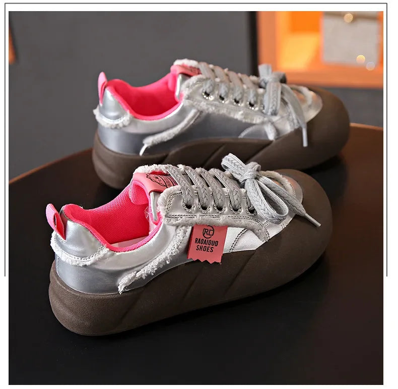 Women Flat New Wave Platform Sneakers Female Autumn New Round Toe Mixed Colors Women Casual Shoes Comfortable Breathable Loafers