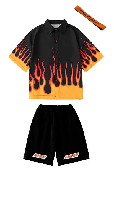 Jungen-Streetwear-Set 2025: Hip-Hop Flame-Design - Urban Dance Collection