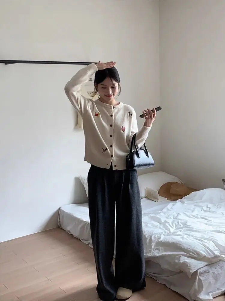 CN Zhejiang Hundemotiv Strickjacke Stickerei Moderner Schliff - Größe M, Polyester, Knopfleiste