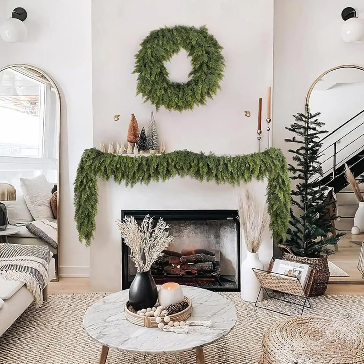 180 cm künstliche Weihnachtsgirlande aus Zedernholz, grüne Dekoration für Kamin, Treppen, Fenster, Tür, Urlaub, Party, Zuhause, Festival, Dekoration