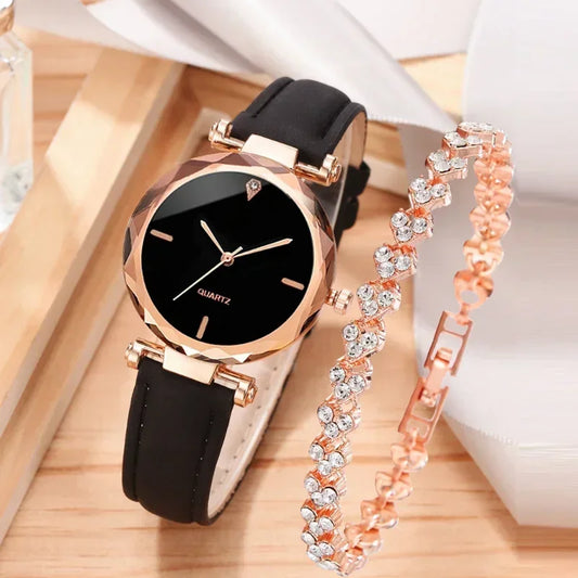 Uhren-Armband-Set 2025: 2PCS Luxury-Rhinestone - Fashion Bracelet Collection