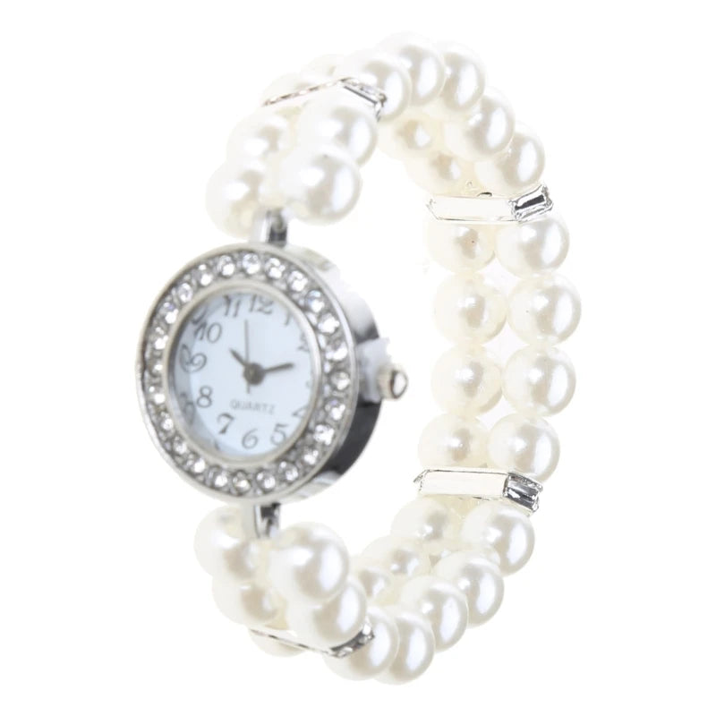 Frauen Uhr Simulierte Perlen Strass Luxus Mode Elegant Handgelenk Band Armband Schmuck Geschenke Dame Elastisch Universal Charms