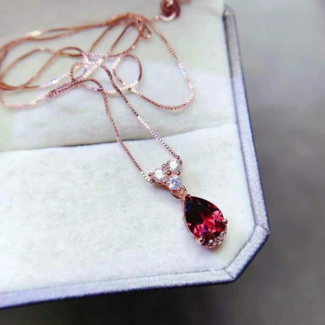 Pandantiv elegant din argint 925 cu granat, pentru petrecere, colier cu granat tăiat pară de 6*8mm, pandantiv din argint sterling, bijuterii cu pietre prețioase roșii