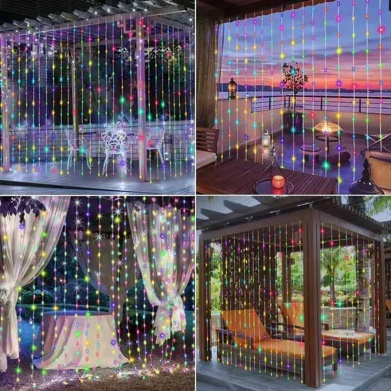 600/300/200/100LED Solar Curtain Lights Outdoor Fairy Lights LED Lights Christmas Wedding Decorations String Lights Garden Decor