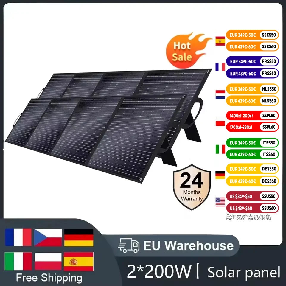 SOLARPLAY Foldable and Portable Solar Panel  400W (2*200w) Solar Battery Charger Outdoor Emergency Backup Power For Powerstation