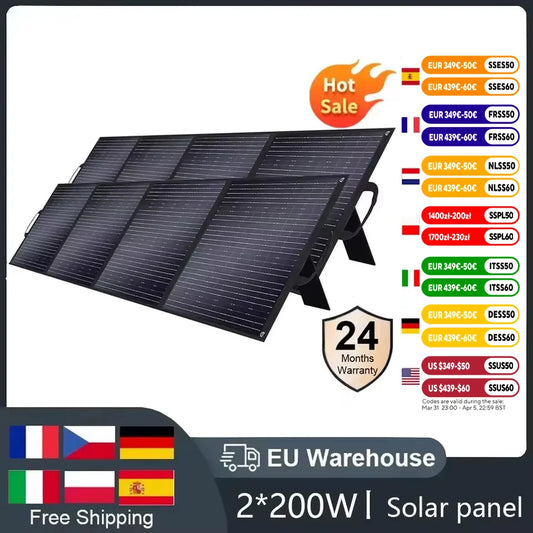 SOLARPLAY Foldable and Portable Solar Panel  400W (2*200w) Solar Battery Charger Outdoor Emergency Backup Power For Powerstation