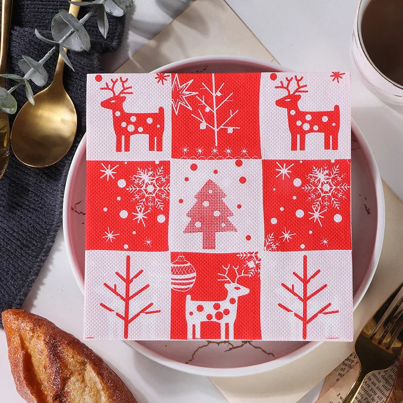 20Pcs/pack 33x33cm Merry Christmas Series Printed Paper Disposable Tableware Napkin Tissues Xmas Party Decor