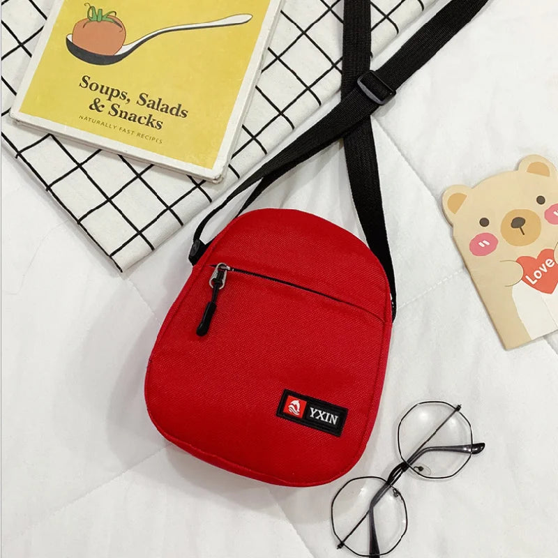 Female Crossbody Bag Ins Fashion Solid Color Zipper Mini Canvas Bag Vertical Square Messenger Waist Bags For Women Сумка Женская