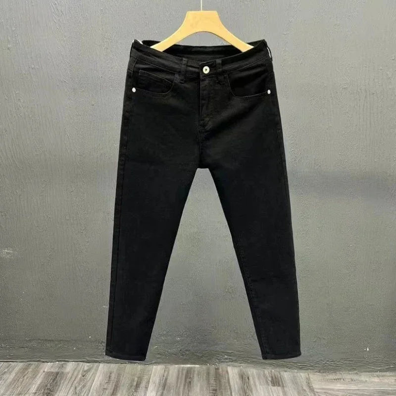Jeans for Men White High Quality Trousers Slim Fit Tight Pipe Male Cowboy Pants Solid Skinny Stacked 2024 Korean Autumn Buggy Xs