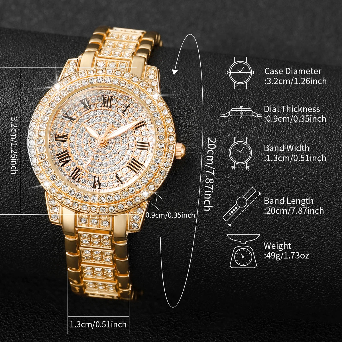 Damen-Uhren 2025: 2PCS Fashion Diamond Gold - Luxury Rhinestone Bracelet Watches Ladies Collection