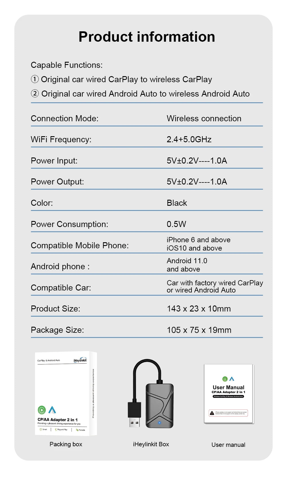 IHeylinkit 2024 New 2 In 1 Mini Wireless Carplay Android auto Wireless Adapter Smart connectivity for most vehicle models