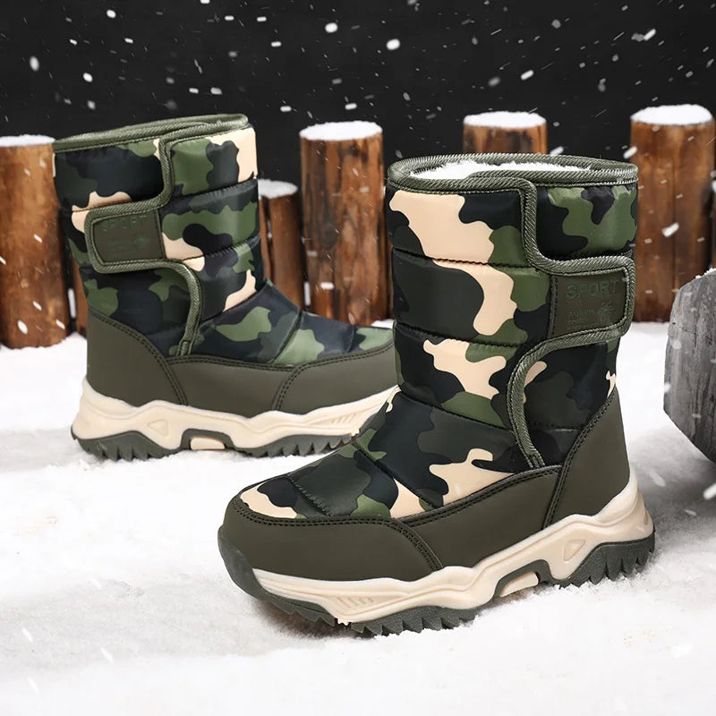 Kinder Schnee Stiefel Jungen Warme Winter Schuhe Outdoor Wanderschuhe Camouflage Komfortable Plattform Plüsch Sport Jungen Stiefel
