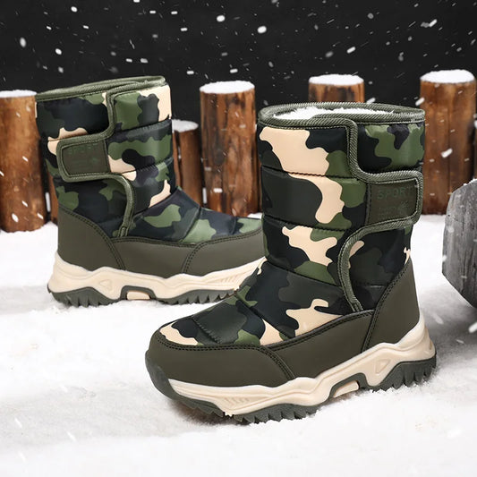 Kinder Schnee Stiefel Jungen Warme Winter Schuhe Outdoor Wanderschuhe Camouflage Komfortable Plattform Plüsch Sport Jungen Stiefel
